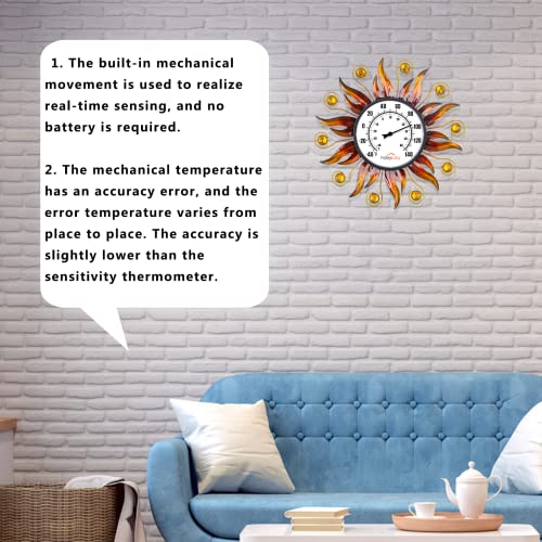 Indoor Outdoor Thermometer, Sun Wall Mounted Thermometer | No Batteries Required, Decorative for Patio, Living Room, Garden Greenhouse, Wine Cellar - style: Sun-Shape