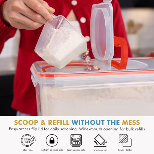 Shazo 2 PC (11L | 372 oz) Flour Sugar Storage Containers with Spout Lid & Easy Carry Handle - BPA Free Extra Large Airtight Food Storage Containers with Lids - Rice Canisters Sets for Kitchen & Pantry - color: Red