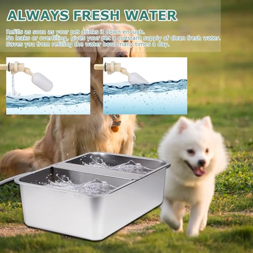 6 Gallon Automatic Dog Water Bowl Dispenser Outdoor Dog Waterer | Stainless Steel Outside Extra Large Self Filling Auto Water Bowl for Dogs Cats Pets Livestock Chicken