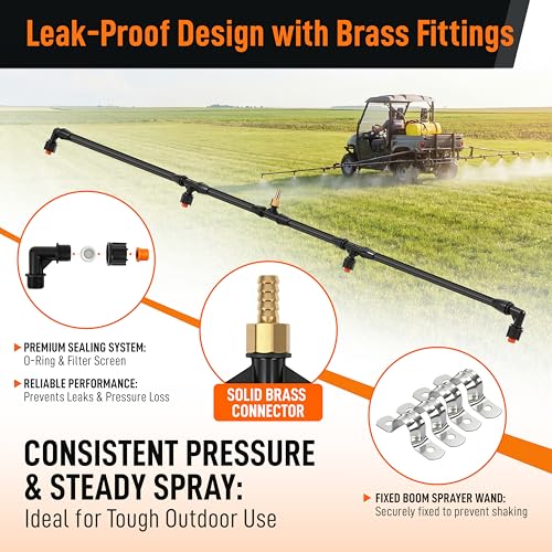 Boom Sprayer Wand ATV Sprayers Kit with 3/8 Inch Brass Barb Fittings | Wide Coverage Sprayer Attachment for UTV Tractor Tow Behind Sprayers Agricultural Lawn Spray System