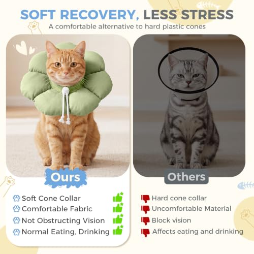Avont Soft Cat Cone S Sagegreen Post-Surgery Anti-Lick Adjustable | Sagegreen S, Neck 5.9-9.8", Anti-Lick, Breathable, Lightweight, Soft Cotton, Adjustable Drawstring - color: Sagegreen, size: S (5.9" – 9.8")