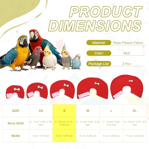 Bird Collars, Bird Cone Collar Protective Recovery Cones, Soft Adjustable Anti-Bite Feather Neck Protector (Red, S, 3 Pcs), Intended for Budgie/Cockatiel/Lovebirds - color: Red, size: S