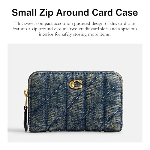 Coach Essential Small Zip Around Card Case with Quilting - color: Loved Denim Dark Indigo, size: One Size