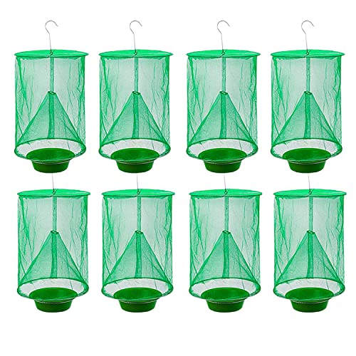 Ranch Fly Trap Outdoor Hanging Reusable with Fishing Apparatus | Food Bait Tray Catcher Cage for Indoor or Outdoor Family Farms, Park (8 Pack) - style: 8 pack