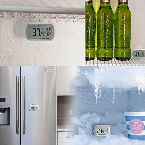 AEVETE 2 Pack Waterproof Digital Refrigerator Thermometer Large LCD, Freezer Room Thermometer with Magnetic Back, No Frills Easy to Read | Fridge freezer room thermometer with magnetic Back, no Frills easy to read