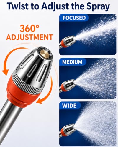 High Pressure Hose Nozzle with Soap Dispenser for Garden Hose | With Adjustable Spray Patterns,3.3 Oz Soap Bottle,Stainless Steel And TRR,For Car Wash, Fit 1/2" and 3/4" Hose