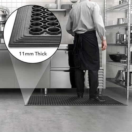 GRIDMANN Rubber Floor Mat, 60" x 36" Anti-Fatigue Drainage Mat, Non-Slip and Grease Resistant for Restaurants, Commercial Kitchens, Bar Floors, Black - size: 60"L x 36"W x 0.4"Th