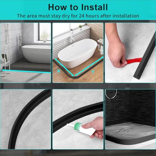 3ft/5ft/6ft/8ft10ft Collapsible Shower Threshold Water Dam Water Barrier for Shower and Water Stopper Keeps Water Inside Water Threshold for Wet and Dry Separation (3ft, Black) - color: Black, style: 3ft