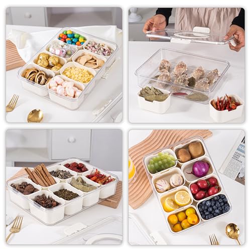 Amzcku Divided Serving Tray with Lid and Handle - Snackle Box Charcuterie Container (Pack of 2) - size: 2 pack 8 Compartments