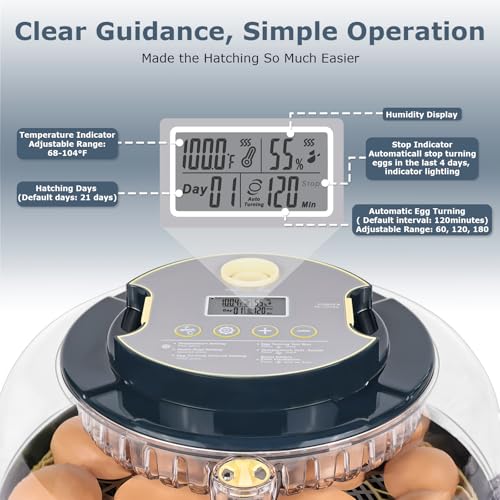 Incubators for Hatching Eggs, 18 Eggs Incubator with Egg Candler, Auto Egg Turner, Temp & Humidity Control, Hatch Day, Auto Water Refill, 2 Size Egg Tray, 360° Viewing for Chicken, Duck, Quail - size: 18 Eggs