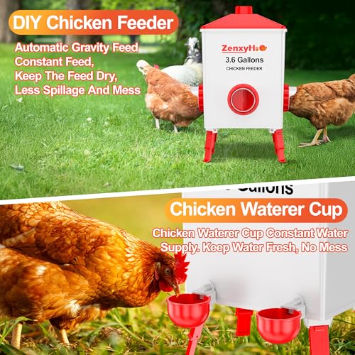 ZenxyHoC No Waste Chicken Feeders and Waterers - 8 Set with Water Cups | for Buckets Barrels Bins Troughs No Waste Chicken Feeder - size: 8 Ports and 8 Cups