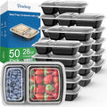 Dealusy 50 Pack 28 oz Meal Prep Containers with Lids 2-Compartment, Black | Sturdy Leakproof & Food Safe, Microwave, Freezer, Dishwasher Safe Prep Containers, To Go Take Out Plastic Food Storage - color: Black