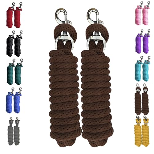 Majestic Ally Pack of 2 Solid Poly Lead Rope for Horses & Livestock – 10 Foot Long and 5/8 inch Thick - Replaceable Heavy-Duty Bolt Snap – Handmade – Soft, Broken in Feel (Brown) - color: Brown
