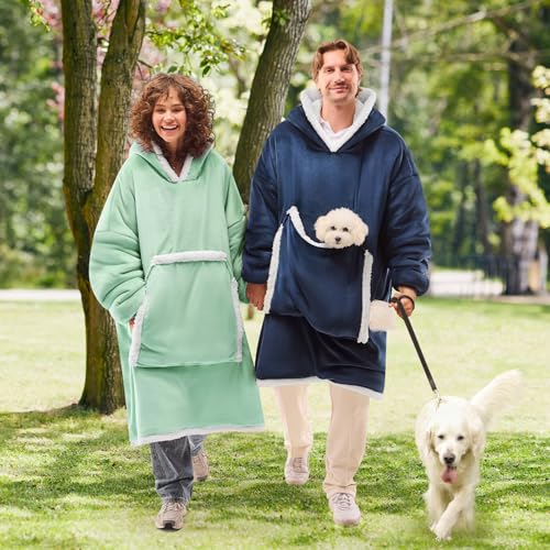 JOYWOO Green Oversized Wearable Blanket Hoodie, Cat lovers Long Hoodie Blanket for Adult,Birthday Gifts for Women Men Mom,Cozy Sherpa Hooded Blanket Giant Pocket Winter Gifts,Sage green Oversize - color: Light Green, size: Oversize