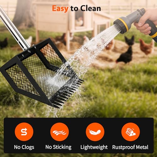 Chicken Poop Scooper,2-in-1 Scoop Shovel&Poop Rake,35-75”Adjustable | Ergonomic Handle Metal Pooper Scooper, Litter Sifting Shovel For Henhouse, Sand, Cattle Shed