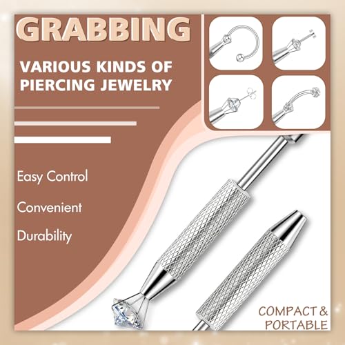 2Pcs Piercing Ball Grabber Tool for Changing Jewelry, Stianless Steel Flat Back Earring Applicator Internally Threaded Push Pin Piercing Grabber Tool - color: Silver-H