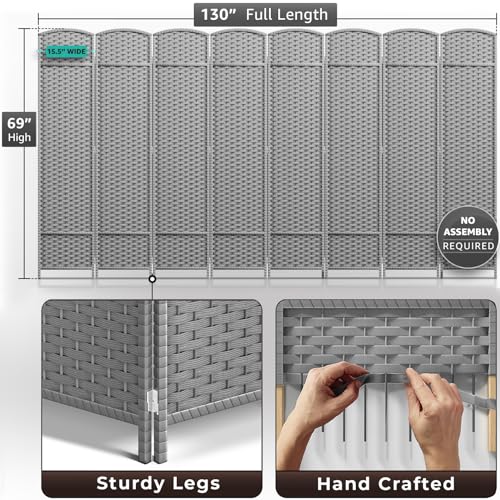 Sorbus Foldable Room Divider, Mesh Privacy Screen (8 Panel, Light Gray) | Folding screens, dividers for rooms, double-hinged panels; freestanding partition for bedrooms, offices and shared areas - color: Light Gray, size: 8 Panel