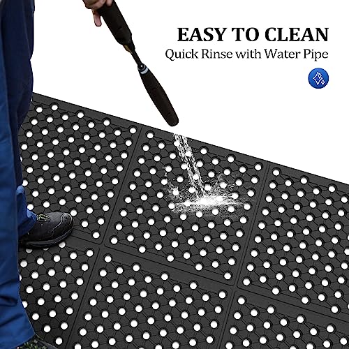 ROVSUN Rubber Floor Mat with Holes, 3x7 FT Hollow Large Mat Roll, Anti-Fatigue/Non-Slip Drainage Mat, for Industrial Kitchen Restaurant Bar Bathroom, Indoor/Outdoor Cushion (2 Packs) - size: 36x83 in.(3x7 ft)