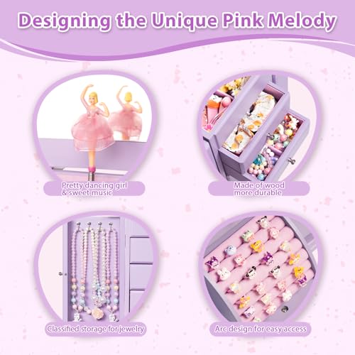Emfogo Musical Jewelry Box for Girls, Large Kid Music Box with Ballerina for Birthday Bedroom Decor, 5 Layer Girl Jewelry Gifts for Girls Kids - Purple - color: Purple