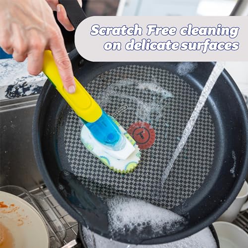 Scrub Daddy Dish Wand Scrubbing Brush with Handle, Soap Dispensing Dish Brushes, Texture Changing Washing Up Sponges With Liquid Dispenser, Scrubber with Scraper & Detachable Head Sponge, Pink | Soap Dispensing Dish Brushes, Texture Changing Washing Up Sp