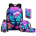 Upetstory 5 In 1 Butterfly Backpack for Girls 6-8 8-10 Kids School Bag Set with Lunch Bags Pencil Case Teen Girls School Bookbag Elementary Kindergarten Water Bottle Sleeve Book Cover - color: Butterfly