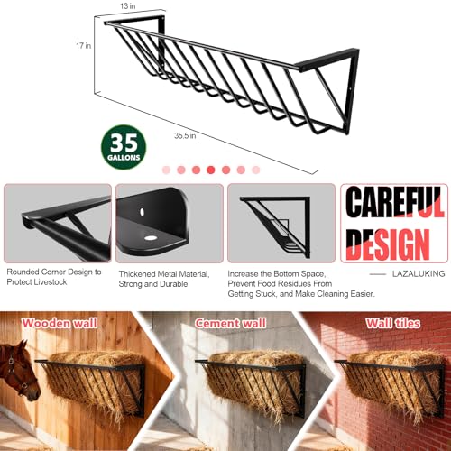 Wall Mounted Hay Feeder & Blanket Holder, 35.5" Long Gal Heavy Duty Steel Hay Rack for Horse Stall, Goat Shed, Sheep Barn, Organizer for Feeding and Storage - size: 35 in（2 PCS）