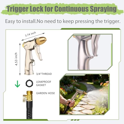 Heavy Duty Metal Hose Nozzle, High Pressure Garden Hose Nozzle | All-Metal Water hose nozzle with 4 Adjustable Spray Patterns, For Watering Plants,Pet Showering,Car Washing&Windows