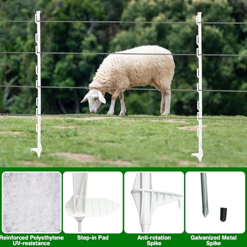 25Pack,48 Inch Heavy Duty Electrical Fence Post - UV Resistant Plastic Fence Posts for Livestock, Garden & Pasture, Easy Installation No Dig (White) - color: White