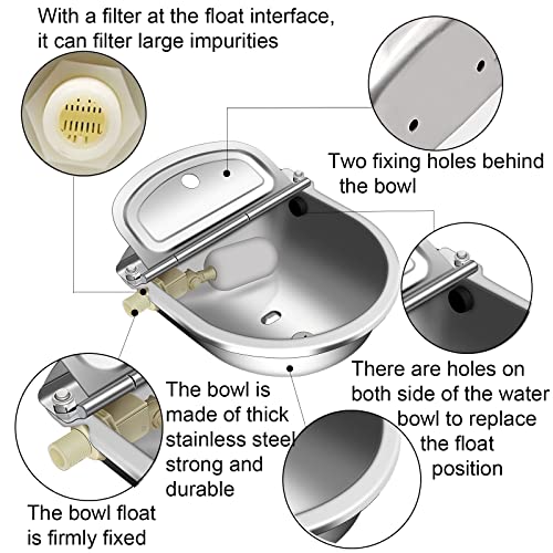 Automatic Livestock Waterer Bowl, 304 Stainless Steel Water Dispenser | Rust-Resistant Stainless Steel, Dual Float Valves, Automatic Refill System, Durable Design For Barns Farms And Outdoor Use