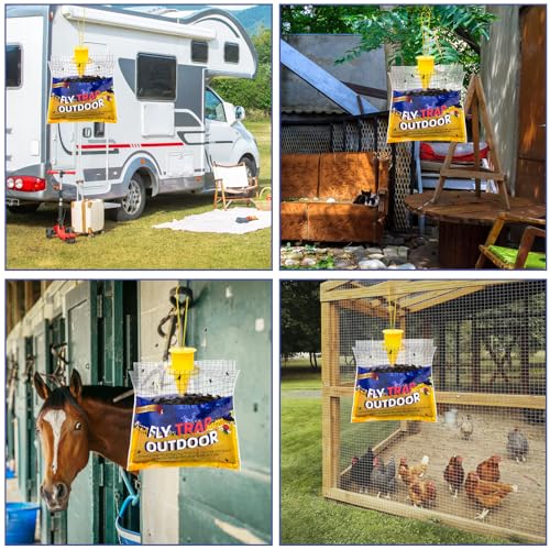Fly Traps Outdoor Hanging for Patio, 4 Pre-Baited Flies Bags Disposable | Flies Catcher Repellent, Reusable Stable Horse Ranch Trapper Outdoor Hanging Fly Killer Helps Control Flies - size: 4 pack1