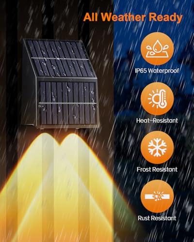 High Brightness Solar Fence Lights Outdoor, Larger Size Solar Lights with Dual Solar Panels, Waterproof Fence Lights Solar Powered for Stair, Step, Yard, Patio, Wall (12 Pack)