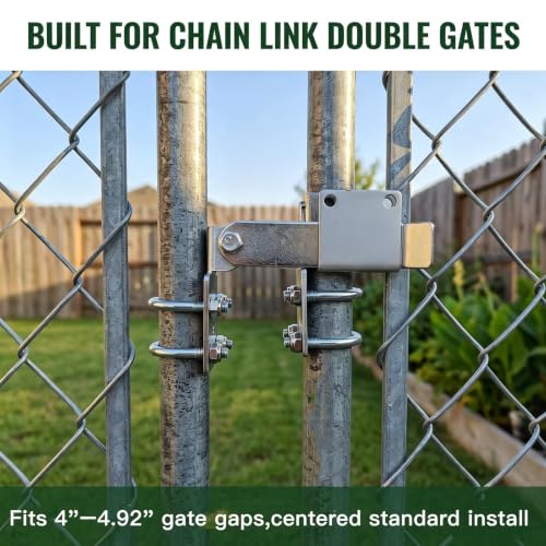BiJun Chain Link Double Gate Latch for 1-3/8" Frames | No drop rod required,heavy duty galvanized steel,fits 4"-4.92" gaps,horizontally adjustable for residentialar outdoor fences