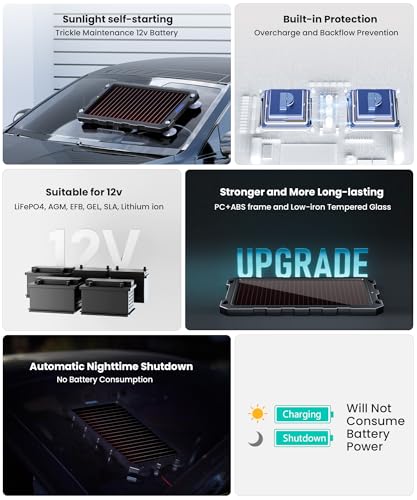 POWOXI 3.3W 12V Solar Battery Charger Trickle Maintainer Kit for Car | Smart Charge Controller | Waterproof | Intelligent Safety Protections | for Boat, Marine, RV, Automotive, Motorcycle, Trailer - color: Solar Powered Battery Chargers 3.3w