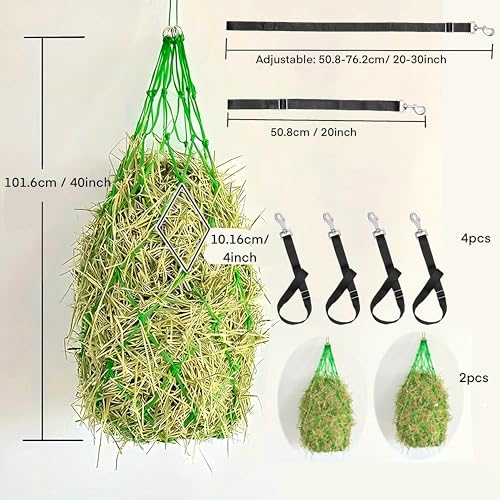 2PCS Hay Bag Hanging Goat Feeder,Slow Feeder Horse Hay Bag, with 4 Bucket Strapsnd for Horses Donkeys Cows Alpacas Ostriches or Other Animals