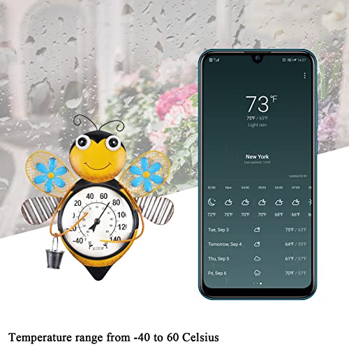 Outdoor Thermometer, Bees Thermometer for Patio, Yard, Garden | Large Number Wall Mounted No Battery Needed Waterproof