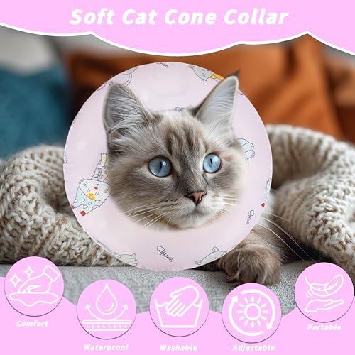 Soft Cat Cone Collar, Cute Cats Recovery Collar Suitable for Cats - color: Pink Cat, size: Large