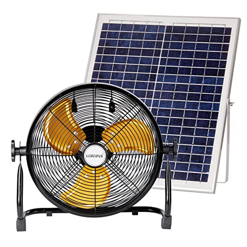 lcocove Outdoor Fan Can Running 5-24 Hours,Solar Powered Fan For Shed,Home,Ouside,Camping，with USB Output For Emergency Situation Without Electric - color: 12inch solar black