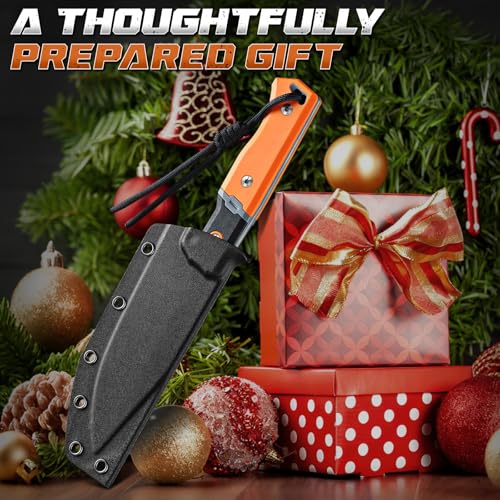 Purple Dragon Outdoor Knife for Skinning - Drop Point Skinning Knife Orange | Forged from a Single Piece of D2 Steel, Full Tang G10 Handle, Gift Box - size: 4.9 inch