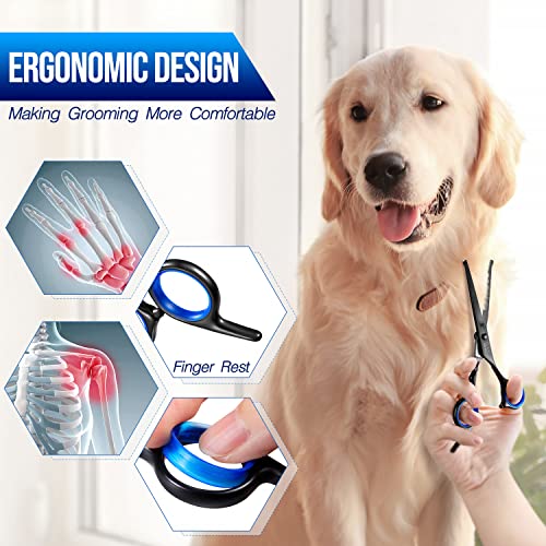 Gimars Dog Grooming Scissors Kit Professional 4CR with Safety Round Tip, 5 in 1 Heavy Duty Titanium Coated Thinning & Curved & Straight Shears - style: Professional Black 5 in 1