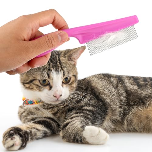 TIESOME Pet Hair Comb Tear Stain Removal,2 Pack Multifunctional Pets Grooming Comb Kit 2 in 1 Dog Combs Stainless Grooming Massage Dual-Sided Comb for Knots Crust Floating Hair Tangle Fleas(Pink) | Multifunctional Pets Grooming Comb Kit, 2 in 1 Dog Combs,