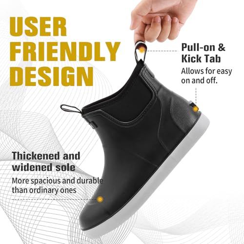 Men's Deck Boots, Waterproof Ankle Rain Boots Men Anti-Slip Traction, Outdoor Rubber Fishing Garden Boots High-Performance Shoes for Farming - color: Black, size: 12