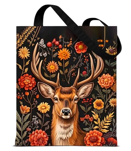 Vintage Botanical Animal Canvas Tote Bag for Women, Aesthetic Floral Animal Reusable Shoulder Bag for Shopping - color: 17