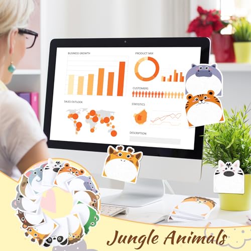 Yinder 24 Pads Safari Animal Sticky Notes Fun Kawaii Memo Self Stick | Animal Shape Design, School Office Bulk, Students Teachers Veterinary, Party Favor Tabs Back to School Supplies - style: Safari Animals