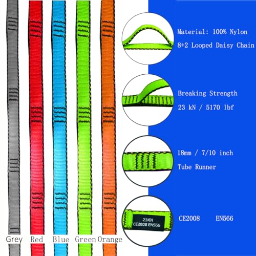 53 Inches Nylon Daisy Chains Rope Climbing Lanyard Straps Looped Strong Slings 23 kN Aerial Yoga Webbing - color: 1PC Green