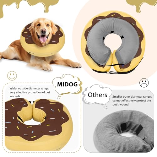 MIDOG Inflatable Dog Cone, Donut Recovery Collar After Surgery, Medium | Soft inflatable donut e-collar; stops licking after surgery; pet eats & sees normally; neck 12-15 in (M); not for chewers - color: Donut Brown, size: Medium (Neck:12"-15")