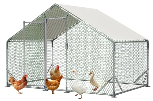 Metal Chicken Coop 10x6.6x6.56ft Walk-in Poultry Cage for 5-10 Chickens Chicken Run Hen Rabbit Duck House with Waterproof Cover for Outdoor Farm Use - size: 79.2"L x 120.0"W x 78.7"H