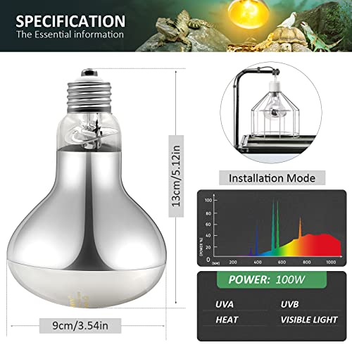 MIXJOY 2 Pack 100W Reptile Heat Lamp Bulb Full Spectrum UVA UVB Sun Light for Reptile and Amphibian Use - size: 2 Count (Pack of 1)