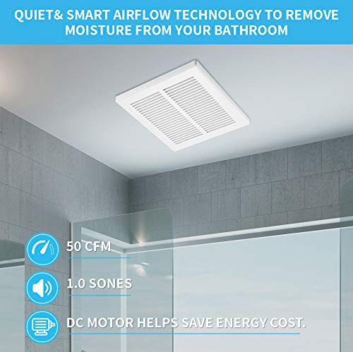 Tech Drive Very Quiet Bathroom fan 50 CFM,1.0Sone,DC Motor,3 Inch Duct | No Attic Access Needed, HVI and Energy Star Certified, Easy to Install,Ceiling Mounted, White - size: 50CFM 1.0Sone