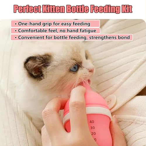 Kitten Bottles for Nursing,Puppy Bottles for Nursing Puppy Milk, Anti-Choking Puppy Feeder Design, with 2 Extra Replaceable Silicone Nipples for Convenient Replacement (Pink) - color: Pink