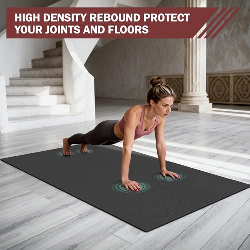 Stepwaver Extra Large Exercise Mat, 6'x4'/ 7'x5'/ 8'x5'/ 9'x5'/10'x5' (6mm) | Non-Slip, Ultra Durable, Shoes-Friendly, High-Density, Thick Workout Mat for Home Gym, Cardio, Jump Rope, MMA, Weights - size: 7'×5'×0.25"